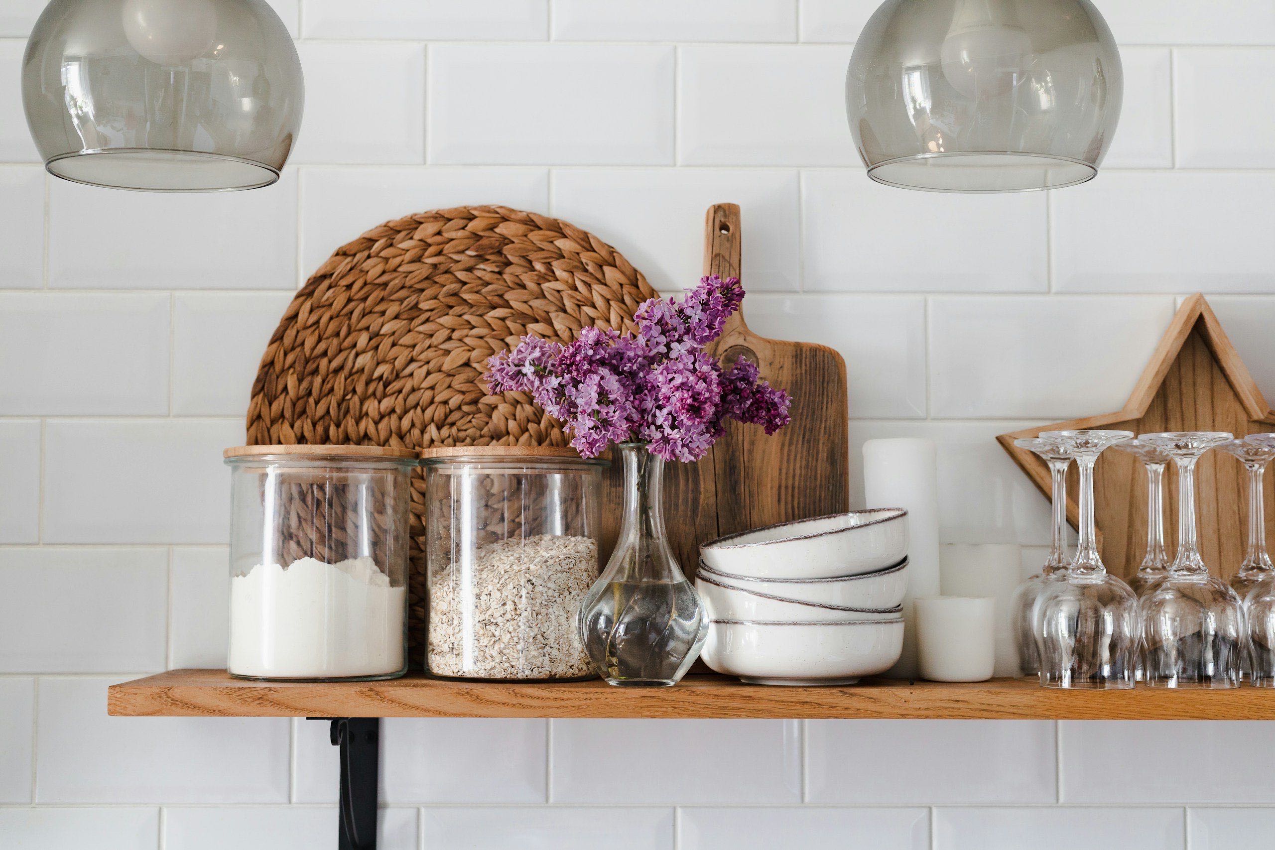 a shelf with various objects arranged in a calm, organized display