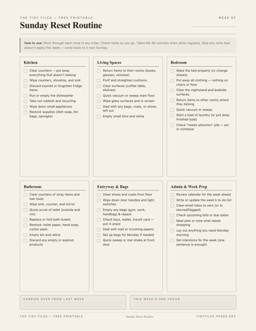 Sunday Reset Routine Checklist preview